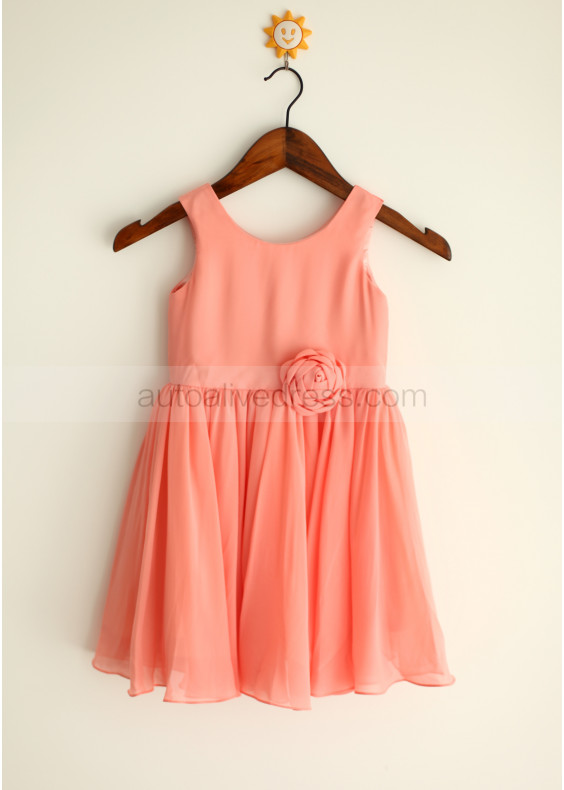 Coral Blue Ivory Chiffon Beach Wedding Flower Girl Dress